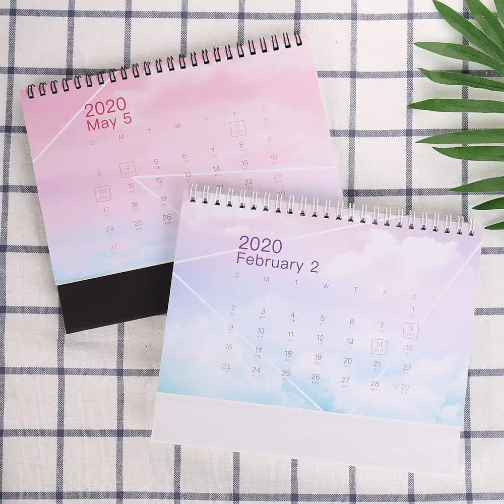 

2020 Dreamy Colorful Desktop Standing Coil Paper Calendar Memo Daily Schedule Table Planner Yearly Agenda Organizer