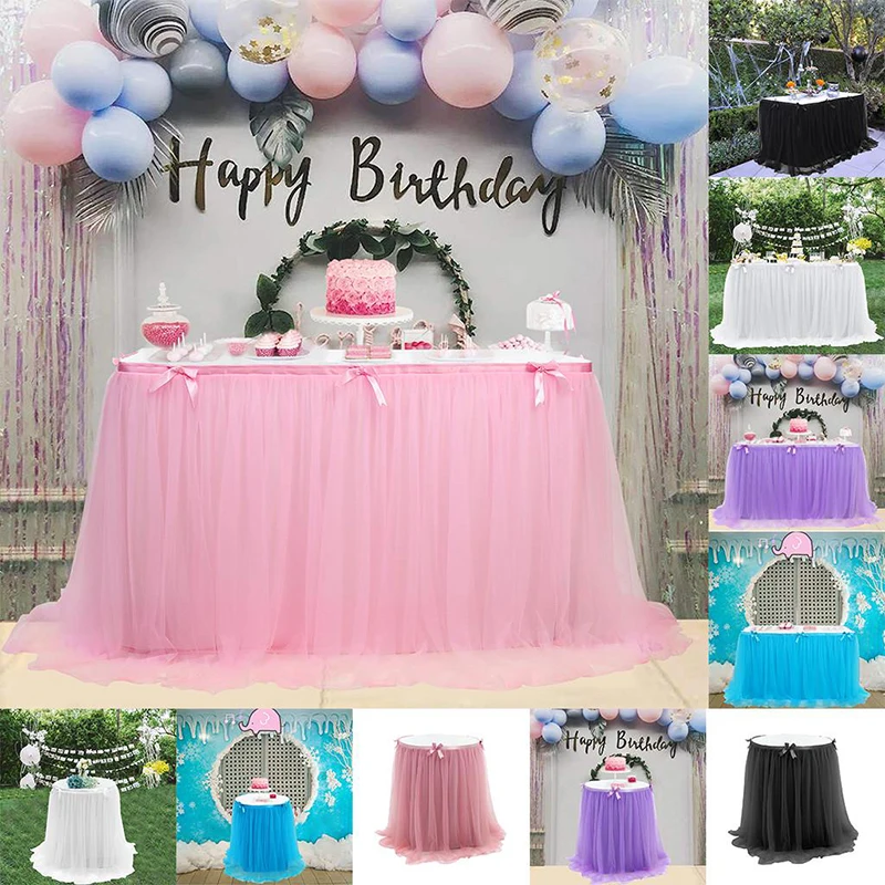 

Net Yarn Bow Table Skirt Wedding Decoration Party Table Decoration Net Yarn Table Skirt Party Supplies