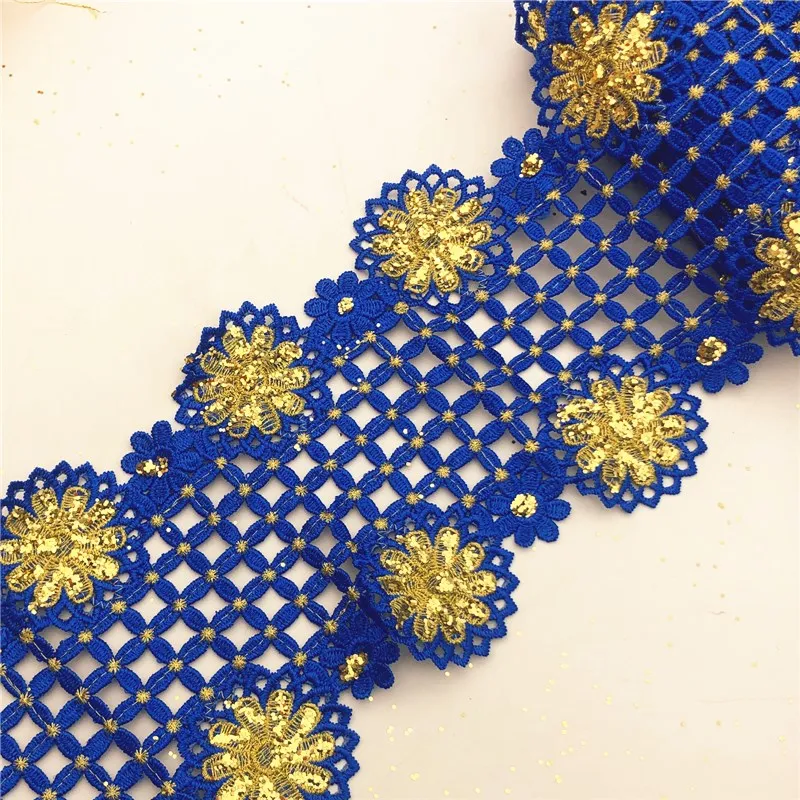 10 ярдов винтажная золотая металлическая вышитая кружевная отделка Нигерия