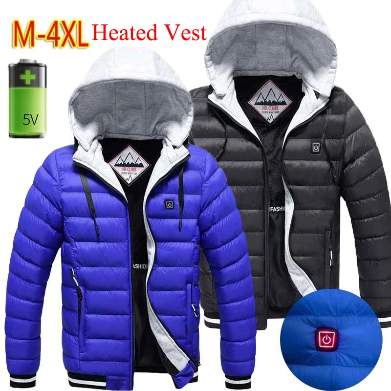 

Heated Jacket New Winter Men's USB Heated Cotton Padded Jacket Hooded Coat Fishing M-4xl Outdoor Work Fashion 2 Colors Hiking