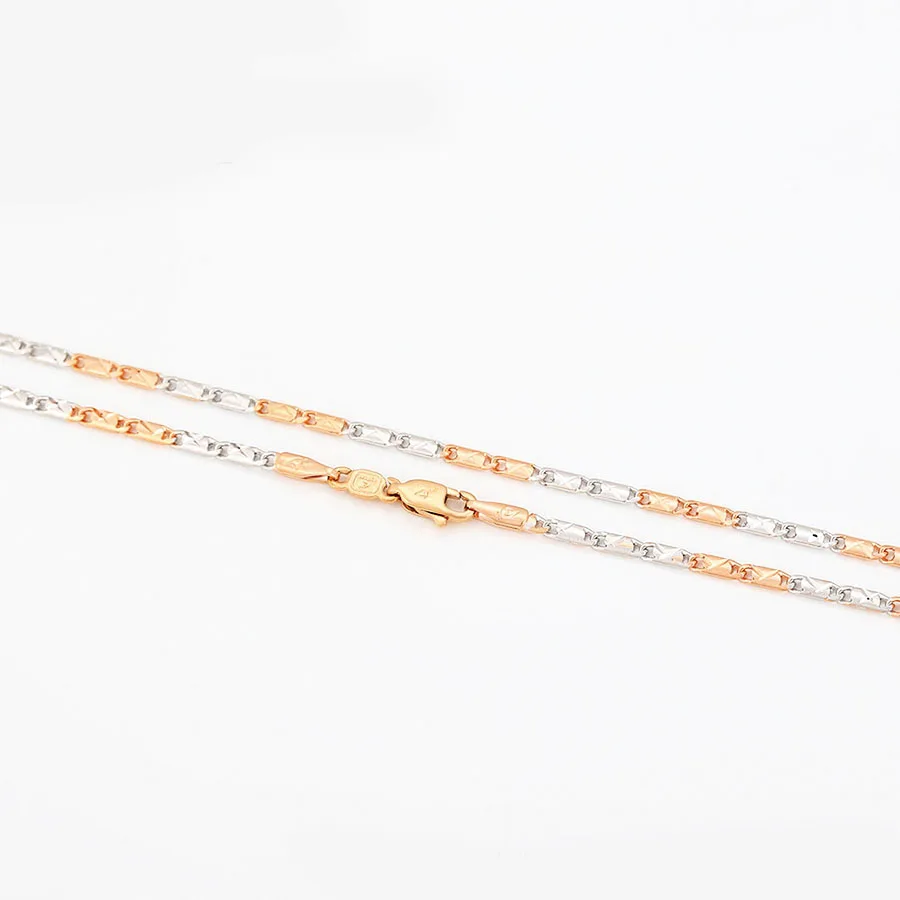 XP Jewelry --( 46 cm x 2 mm ) 18 inch 585 Rose Gold Mix White Flat Square Chain Necklaces for Women Men Fashion |