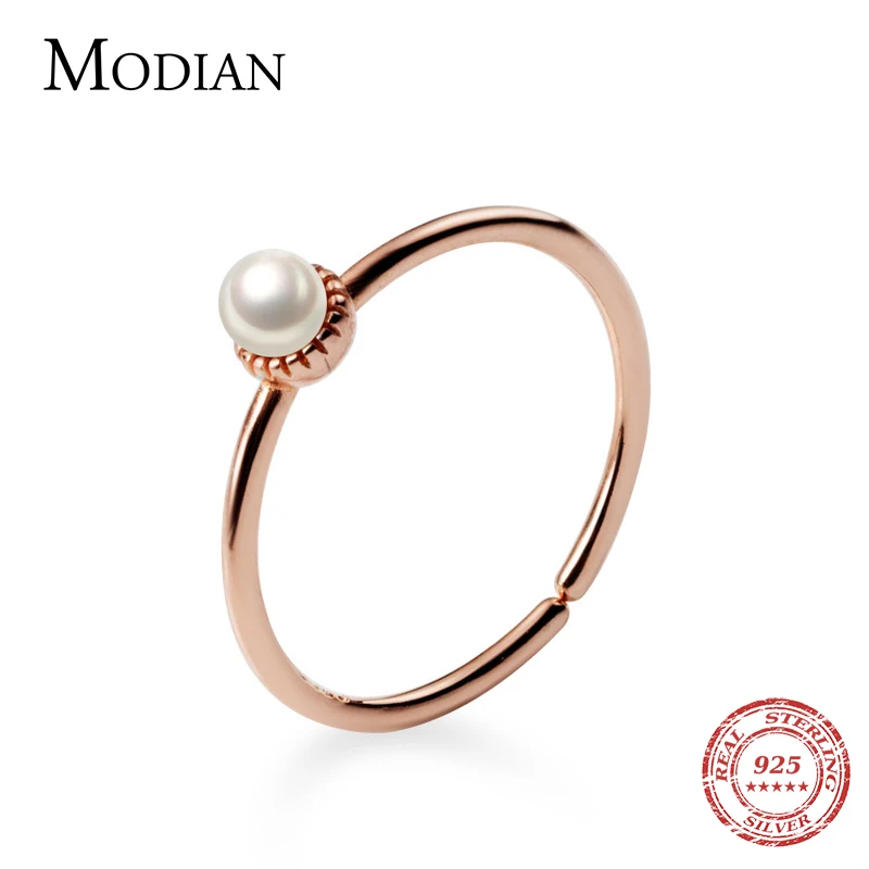

Modian 3 Color Elegant Pearl Open Adjustable Sterling Silver 925 Ring for Women Fashion Stackable Slim Ring Fine Jewelry Bijoux