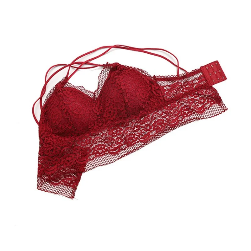 

Women Lace Side Bra Beauty Back Transparent Wire Free Padded Solid Color Knitwear Adjustment Comfortable Bralette