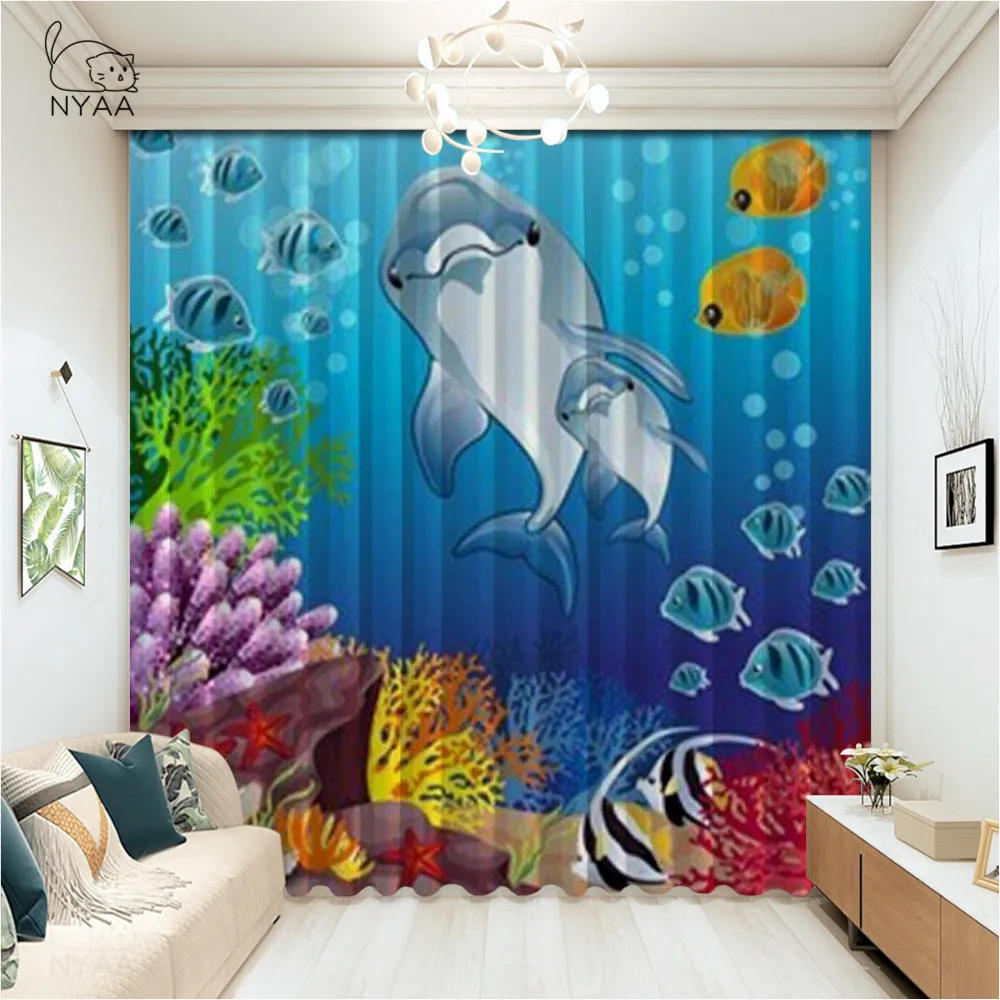 

Underwater Dolphin Coral Shoals Window Curtains Living Room Curtain Kitchen Curtains Home Decor Micro Shading