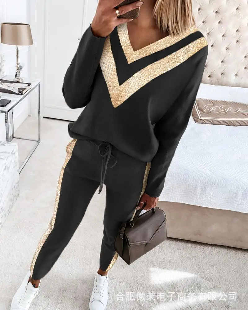 

New women's sequin splicing suit two-piece suit
