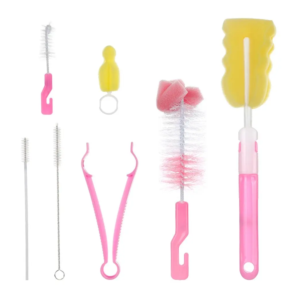

Comfortable Durable Beautiful And Soft Nylon Sponge Brush Bottle Brush Set With Bottle Holder Bottle Brush Seven-piece Bag