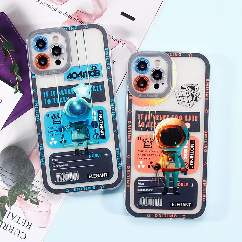 

For IPhone 13 Angel Eyes New Cartoon Astronaut Case For IPhone 12 Mini 11 Pro XR X XS Max Transparent Cover