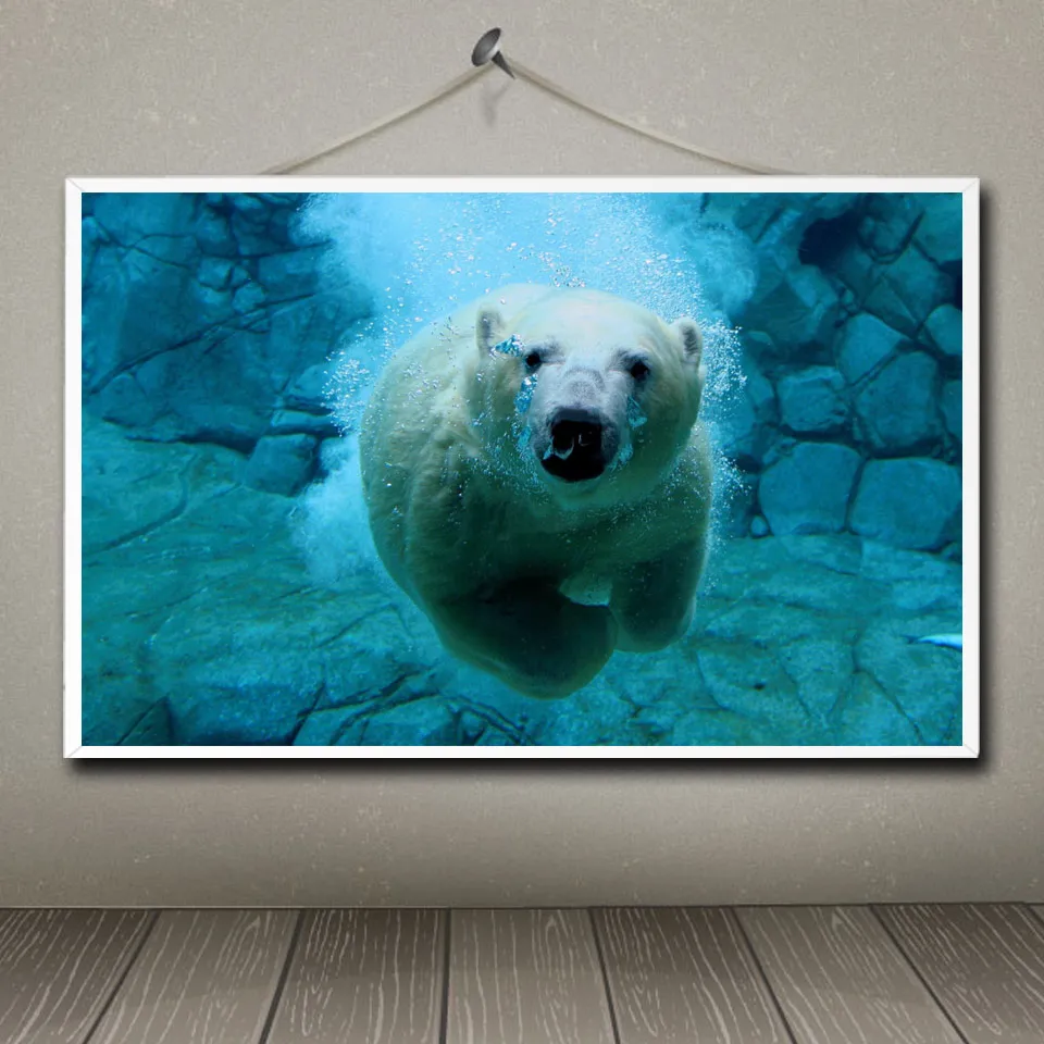 Белые медведи ледяные Детские современные украшения для дома шелковые картины