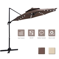 10 ft solar powered led patio outdoor umbrella hanging umbrella cantilever open lift 360 degree rotation with 32 led lights