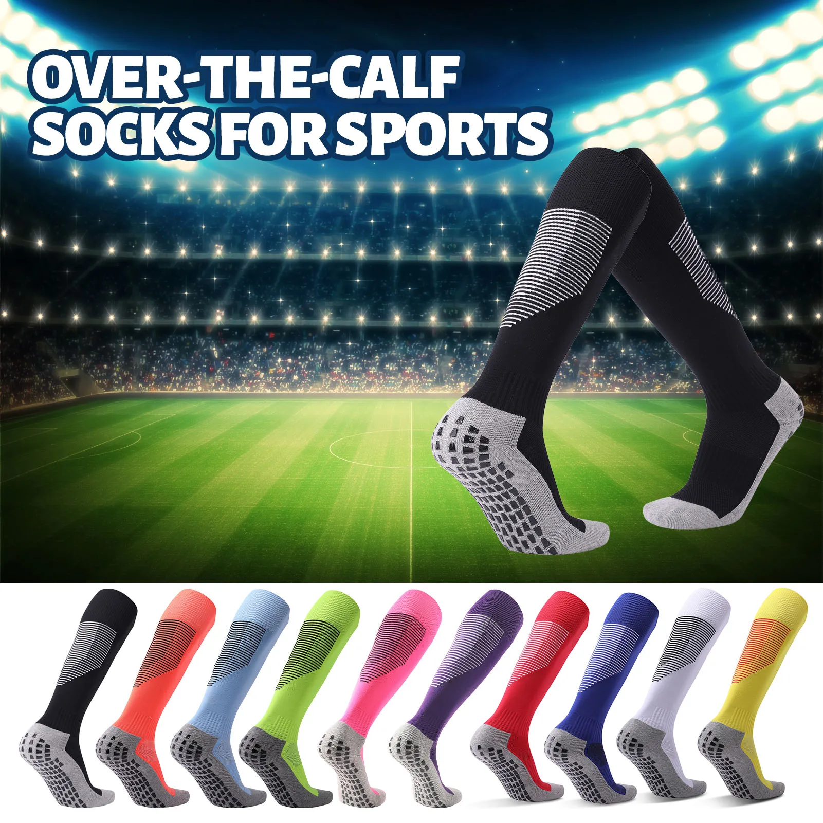 

Non Slip Cushion Football Socks Over the Calf Grip for Soccer Ski Basketball Cycling Sports Athletic Compression Knee Socks