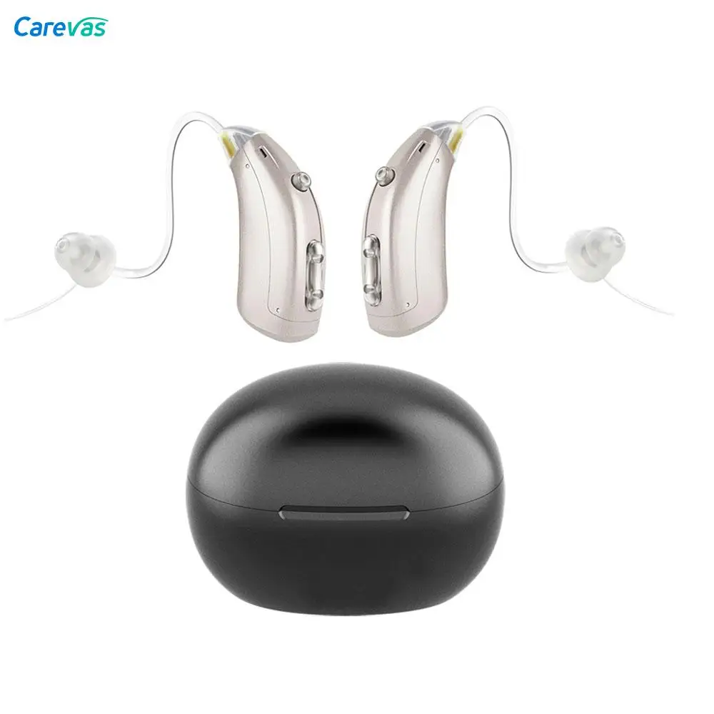 2pcs Mini Hearing Aids Rechargeable Ear Back Type Hearing Device Sound Amplifier with Recharging Base