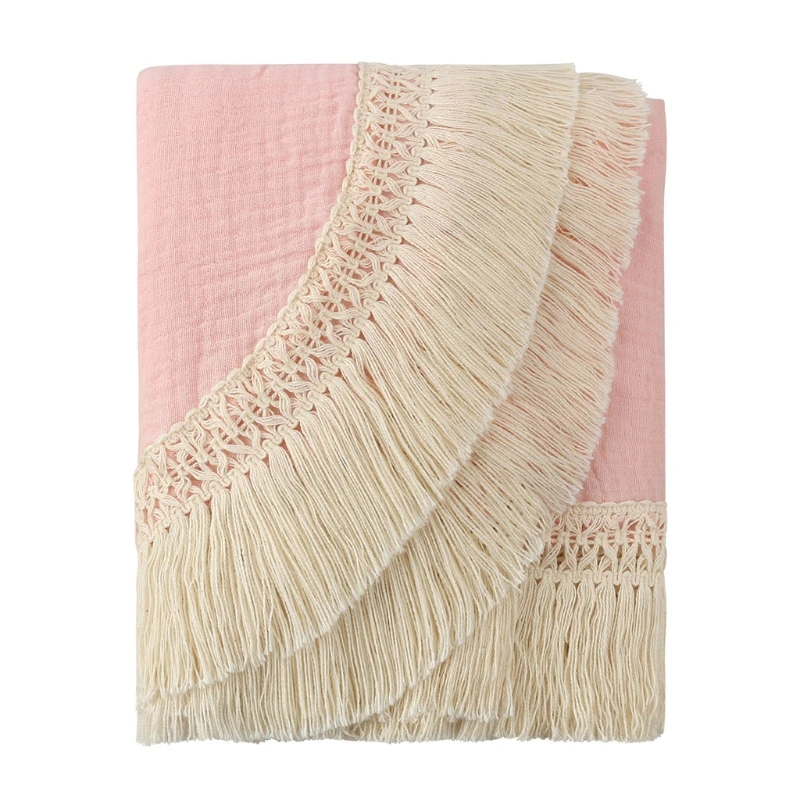 

Cotton Newborn Tassel Blankets Swaddle Warp Baby Photography Props Bath Towel