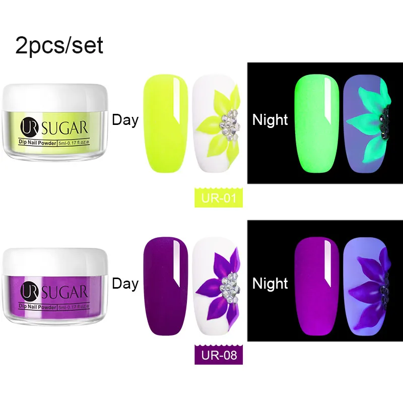 Ur Sugar 6 шт. неоновый флуоресцентный набор пудры для ногтей 3 в 1 акриловая пудра для вырезания пигментной пыли украшение для дизайна ногтей - Цвет: 2Pcs set 1