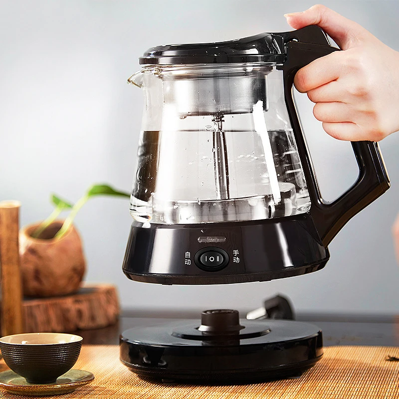 

Electric Kettle Hot Brewed Tea Maker Black Automatic Glass Home Office Mini Steam Extraction Pot Safety Auto-Off Function