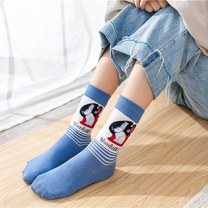 Funny Socks White Rabbit Candy Cotton Casual Fashion Women's Socks Long Couple Harajuku Cute Comfortable Korea Christmas Socks