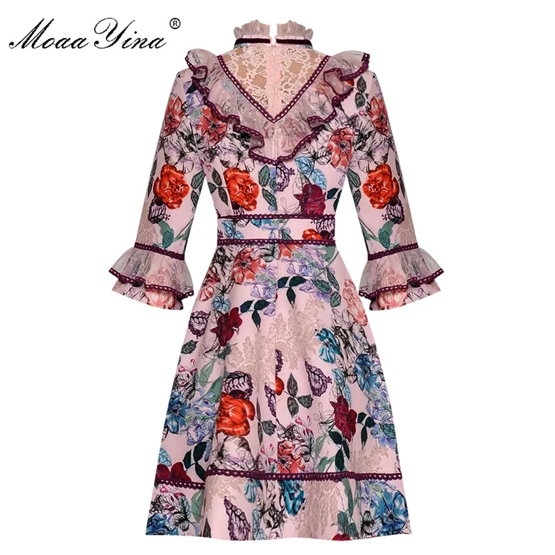 MoaaYina модное дизайнерское подиумное платье Весна Лето Женское воротник стойка