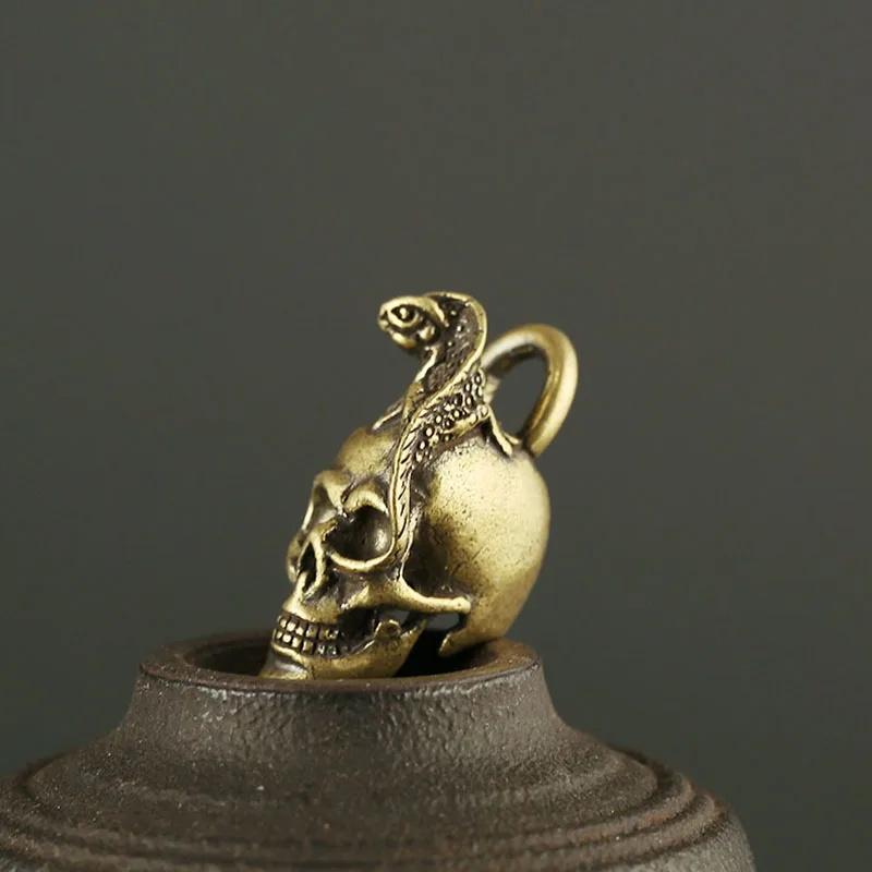 Винтажный латунный брелок для ключей в виде ящерицы черепа головы автомобиля