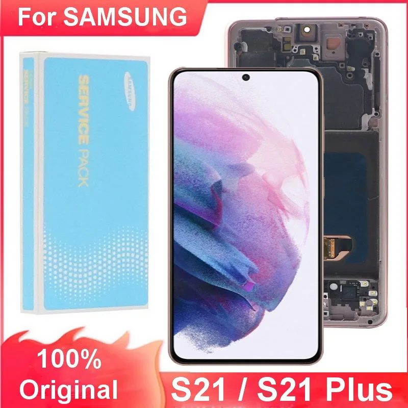 Pantalla LCD ORIGINAL para Samsung Galaxy S21, digitalizador de pantalla t&aacute;ctil con puntos, G991, G990F/DS, con marco s21 Plus, G996, G996F-0