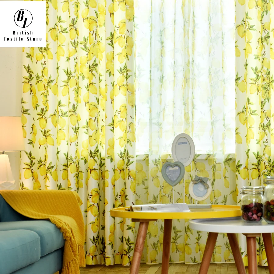 2022 пасторальный стиль желтый лимонный принт кухонные занавески для гостиной