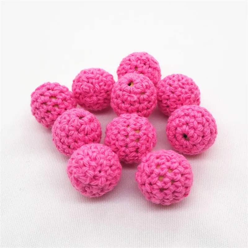 Pink Chengkai 50 шт. 16 мм 20 мм Круглый Вязание Хлопок крючком деревянные шарики для DIY украшения Детские украшения Прорезыватель для зубов ожерелье игрушка - Цвет: Pink