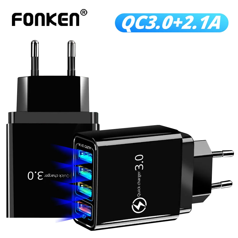 

4 USB Adapter QC 3.0 Fast Charger Multiple Protection Mobile Phone Charger Portable Travel USB Charge EU Plug For Xiaomi Huawei
