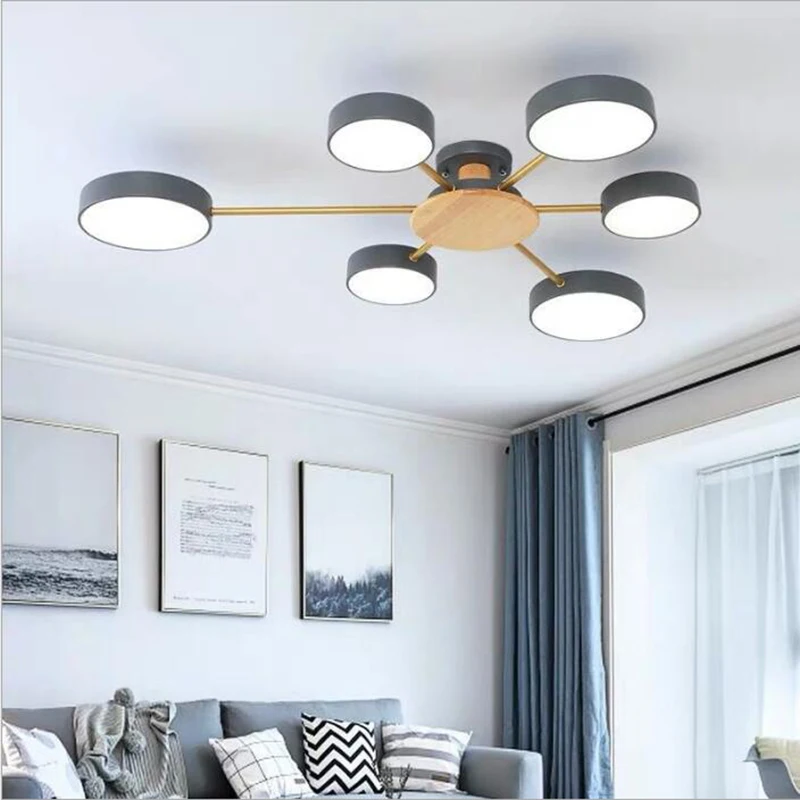 Modernos de Ferro de Madeira Iluminação com Lâmpadas para Sala de Estar Sala de Jantar Cozinha do Miúdo Lustres Quarto Lâmpadas Suspensas 8-heads