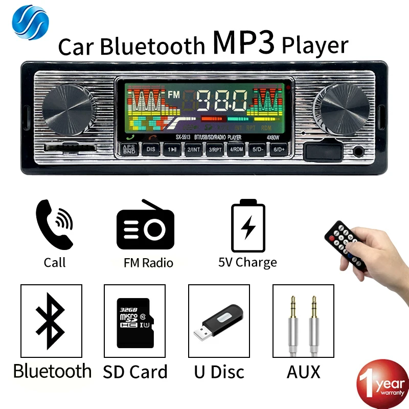 

2023 SINOVCLE Car Radio 1 din Stereo MP3 Player Digital Bluetooth 60Wx4 ISO Port FM Audio Music USB / SD with In Dash AUX Input