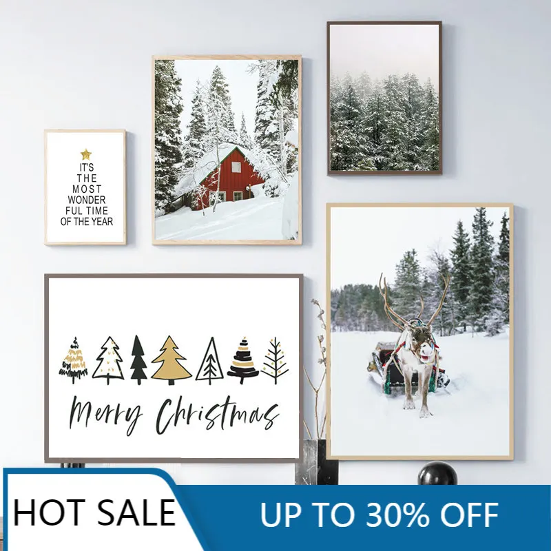 

Scandinavian Posters Canvas Painting Winter Forest Moose Picture Christmas Wall Art Decor Nordic Home Room Decoration Gifts