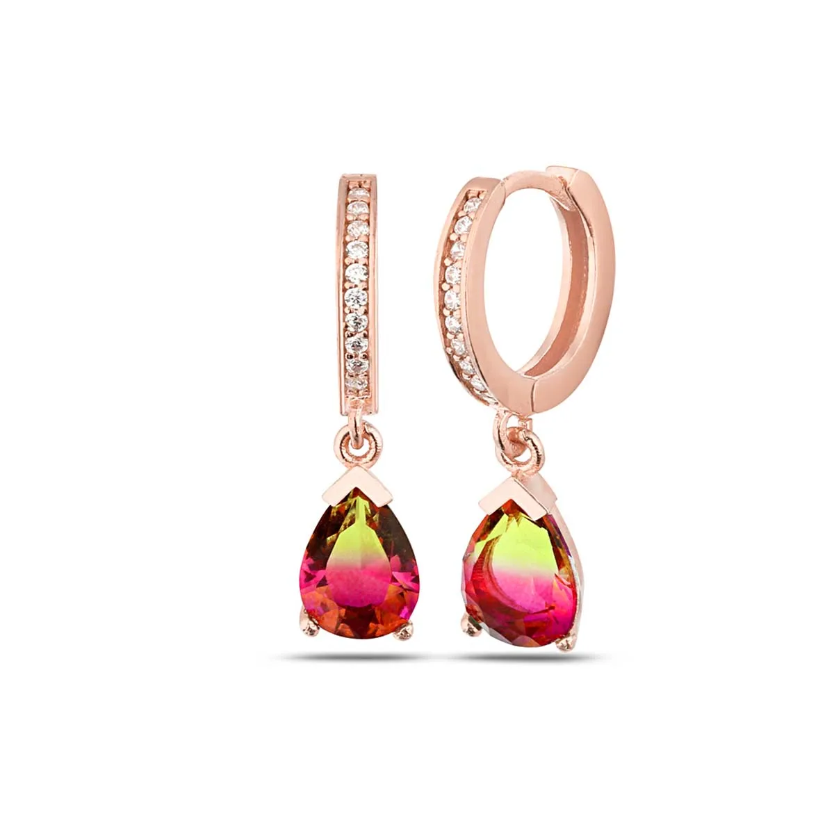 

Tourmaline Zircon Water Drop 925 Sterling Silver Earrings Rose Gold Plated