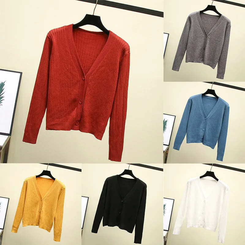 

Vintage Short Knitted Sweater Women V Neck Button Cardigan Casual Autumn Tops Slim Sweater Coat Winter Clothes Feminino