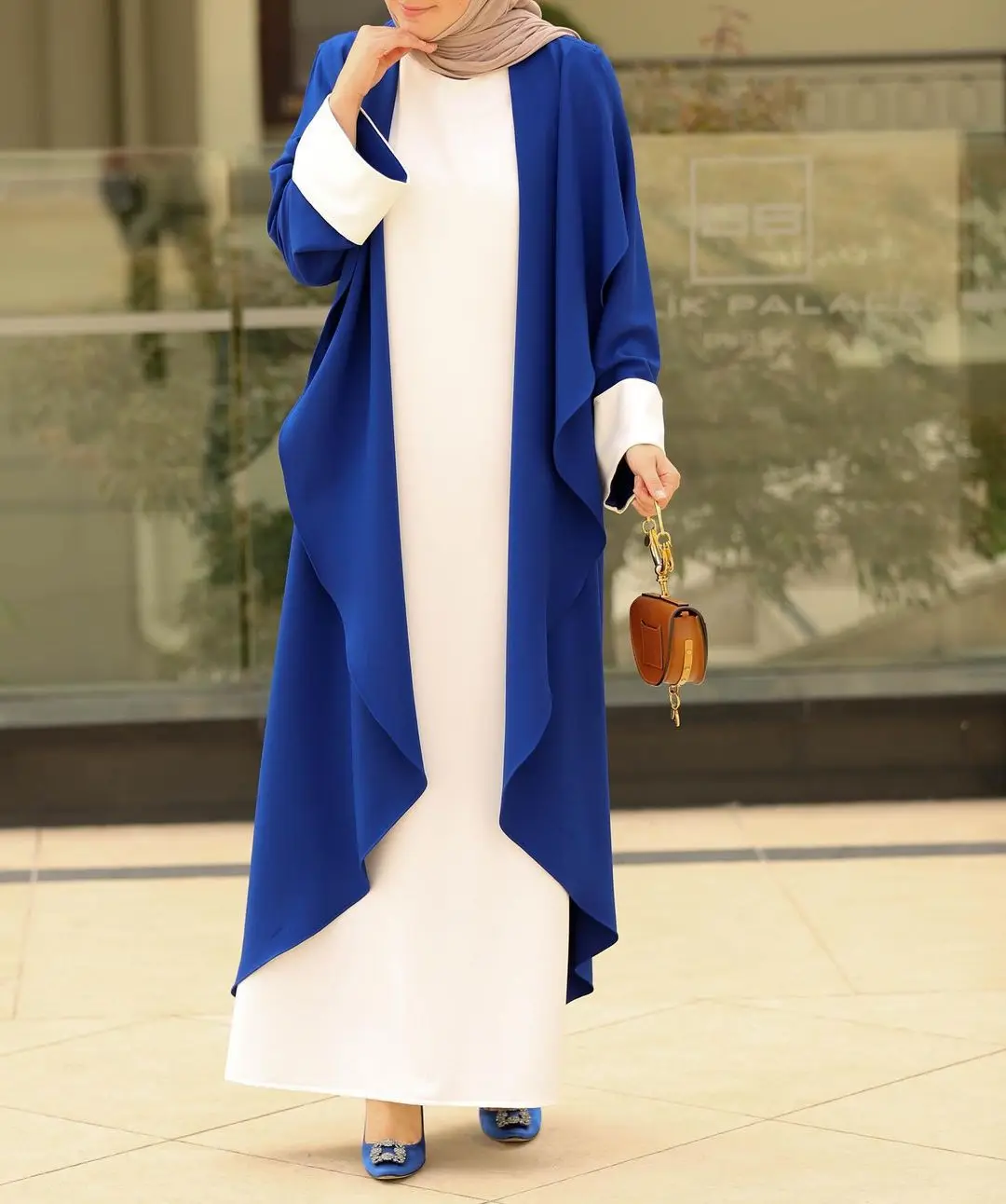 Длинные платья Abayas для женщин в стиле мусульманской женщины, Средний Восток, женская имитация двух частей, стильные строченые разноцветные ...