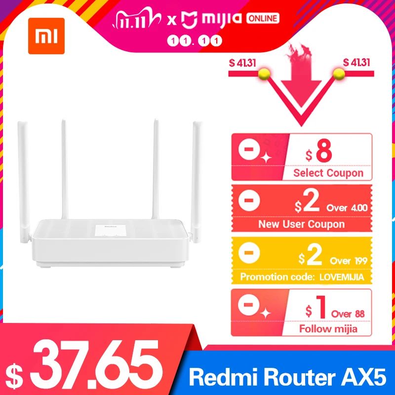 Новый Xiaomi Redmi роутер AX5 Wifi 6 Mesh 5 ядер гигабит 2 4G/5 0 GHz двухдиапазонный ретранслятор 4