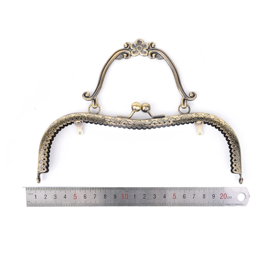 

1PCS Women Purse Frame Clutch Bag Clasp With Handle Diy 20.5cm Vintage Elegant DIY Hardware Accessories Bronze Silver