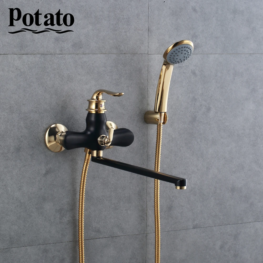 potato bathroom faucet chrome hot and cold water outlet pipe bath mixer with abs shower head p22219 free global shipping