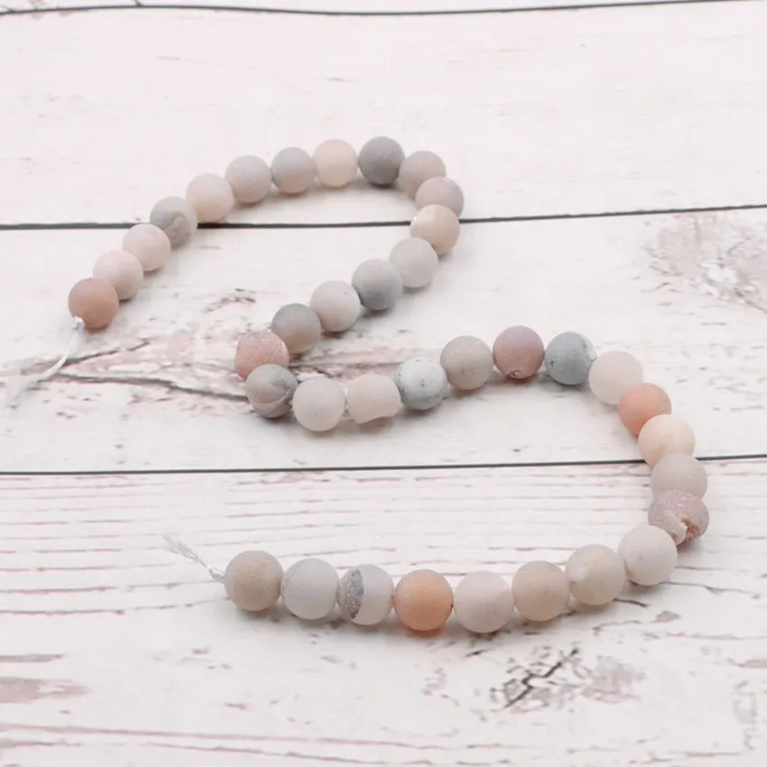 New Round Natural Geode Stone Agates DIY Necklace Bracelet Jewelry Making Polished Crystal Quartzs Loose Bead Mineral 15&quot A991 |