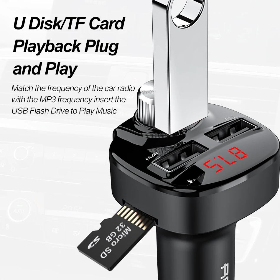 Автомобильное зарядное устройство Biaze 3.4A двойной USB для мобильного телефона с MP3