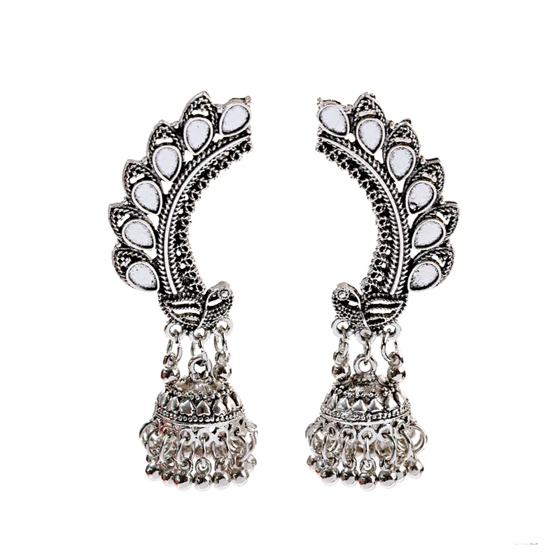 HXE229-6 Ретро Женский Индийский Болливуд павлин Jhumka Jhumki Серебряный Большой колокольчик Длинная кисточка Висячие серьги цыганский Египетский племенной ювелирные изделия подарки - Окраска металла: HXE229-6