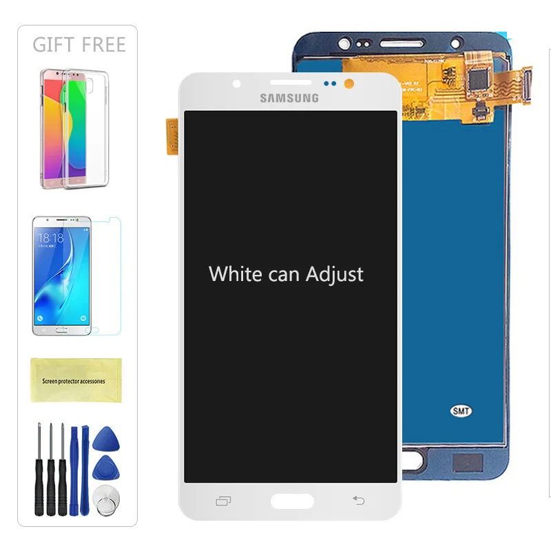 Протестирован для samsung Galaxy J7 J710FN J710F J710M J710 ЖК-дисплей сенсорный экран дигитайзер Регулируемая яркость сборка - Цвет: White Can Adjustable