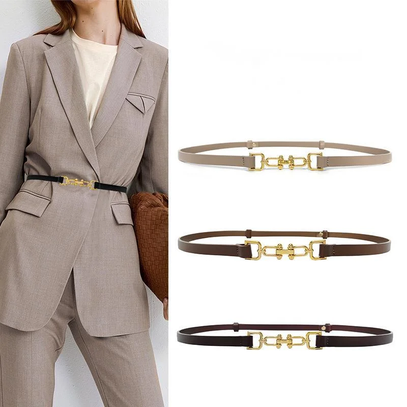 Thin Belt Women Dress Decoration Belts Adjustable Waistband For Lady Elastic Metal Buckle Fine Body-Sculpting