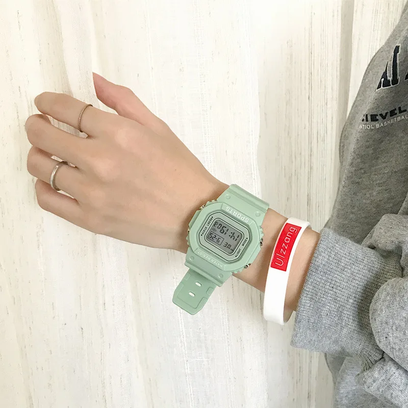 Ulzzang Модные женские нарядные часы спортивные цифровые квадратные электронные