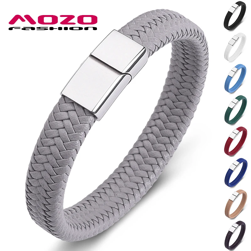 Браслет плетеный кожаный для мужчин и женщин серые браслеты из нержавеющей стали