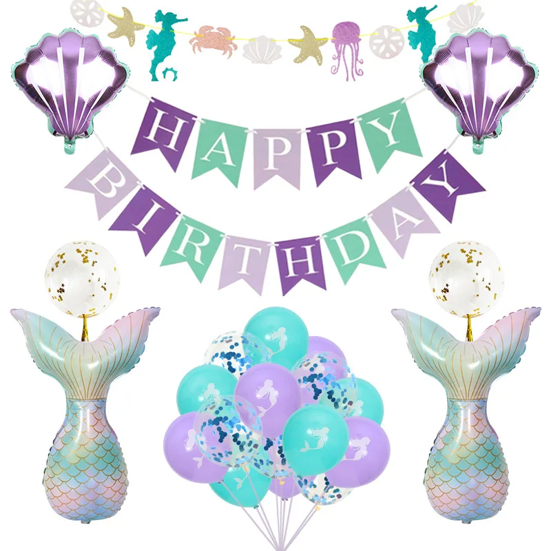 

Birthday Balloons Combination suit Chrome Pink Latex Mermaid Happy Foil Ballons Baby Shower Helium Globos Garland Balloon