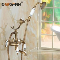 classic shower faucet set mixer tap antique bronze decor ceramic brass wall mounted bath shower tap bathtub faucet crane h 01