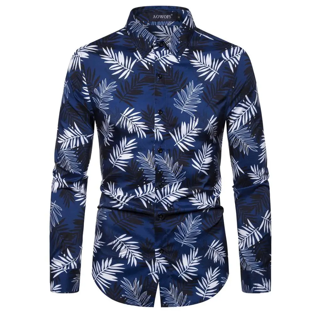 Мужская повседневная классическая рубашка на пуговицах модная Гавайская