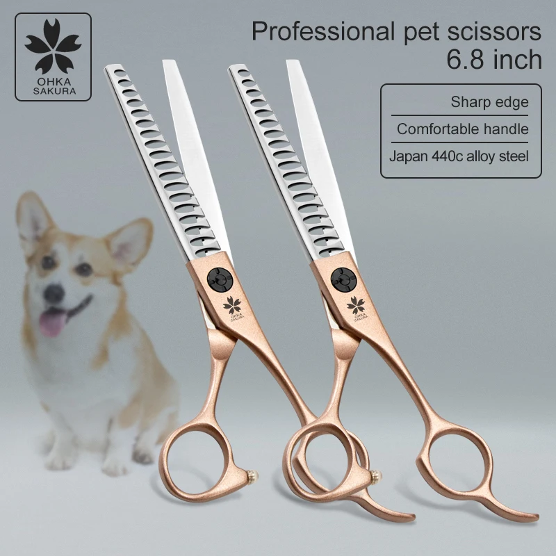 6.8 inch pet fishbone scissors beauty champagne handle hair trimming scissors dog hair bending scissors