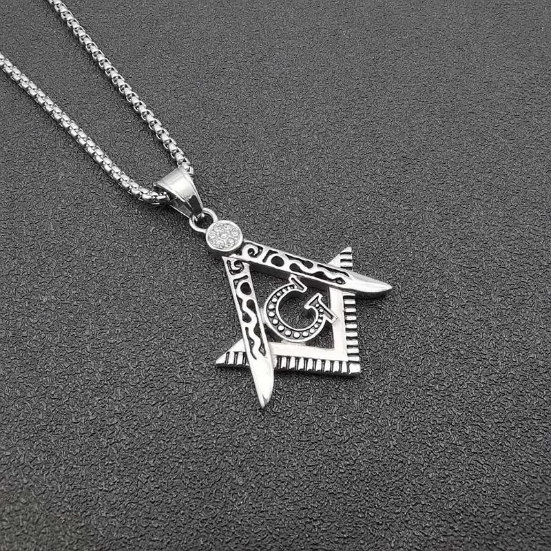 

Hip Hop Iced Out Mason Masonic AG Sign Pendant Necklaces Gold Color Stainless Steel Chains For Women Men Jewelry Dropshipping