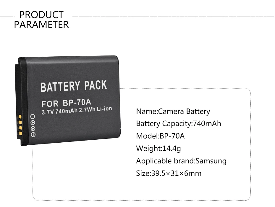 PALO 1 шт. аккумуляторная батарея для цифровых фотоаппаратов BP-70A для SAMSUNG ES65 ES70 ES73 PL80 PL90 PL100 ST30 ST60 SL50 SL600 TL105 TL110 WP10 WB35F
