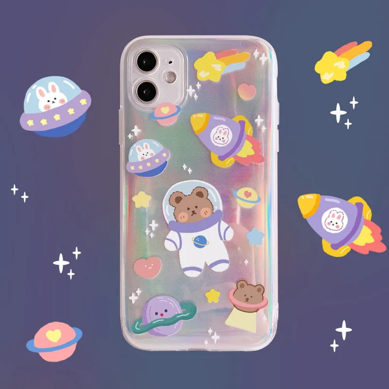 

INS Cute Starry Universe Cartoon Bear Korean Phone Case For iPhone 11 Pro Max XR X Xs Max 7 7 Puls 8 Puls Cases Soft TPU Cover