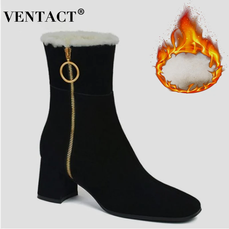 

Женские зимние ботинки на толстом плюшевом каблуке, Размеры 33-40