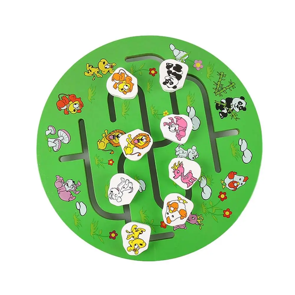 

Kid Montessori Wooden Maze Toy Match Pattern Educational Early Learning Labyrinth Animal Fruit Number Slide Puzzle Toy for Child